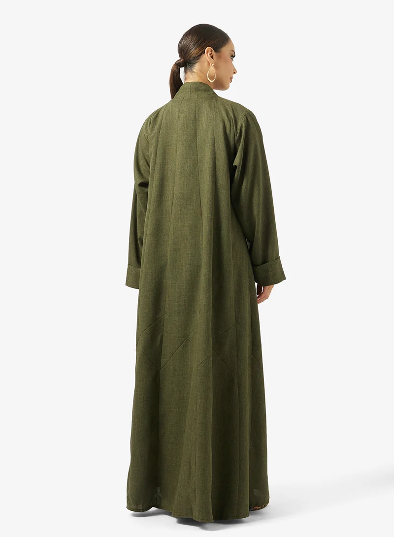 hayas closet Embroidered And Embellished Open Front High Neck Abaya